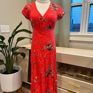Reformation Red Floral Button-Front Maxi Dress